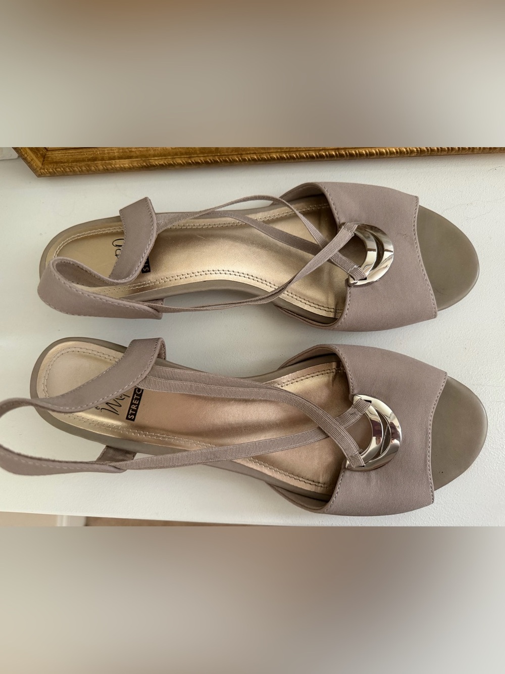 Impo Taupe Open-Toe Flats with Silver Accent